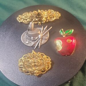 Vintage Brooch Lot of 4 Figural & Victorian Style Pins